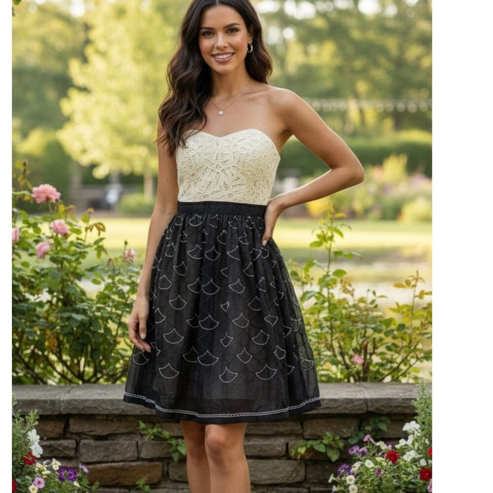 Meadow Rue Anthropologie strapless flared mini dress